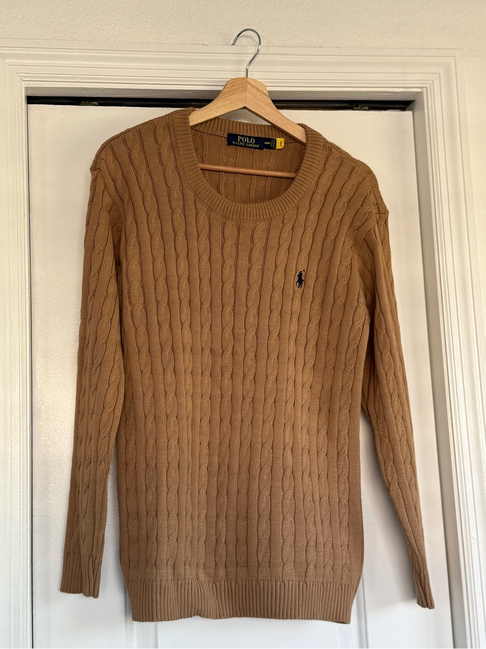 Polo by Ralph Lauren Men’s Camel Cable Knit Crewneck Sweater New not tags